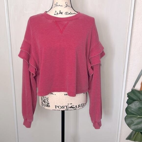 7 For All Mankind Tops - 7 For All Mankind Crop Ruffle Sleeve Sweatshirt Size Large